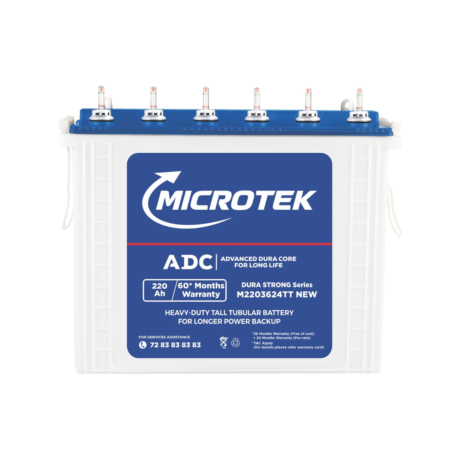 Microtek Dura Strong M2203624TT | 220Ah Tall Tubular Inverter Battery with ADC Technology