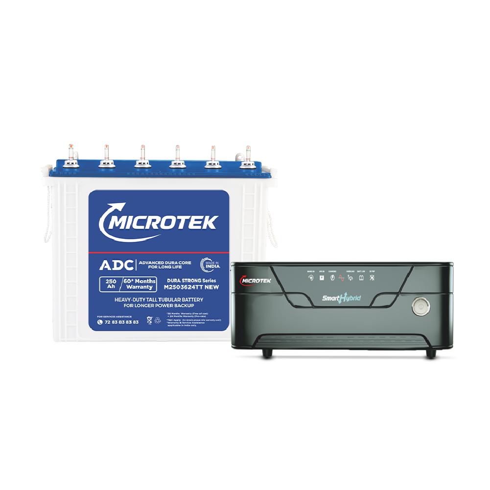 Smart Hybrid UPS 1875 24V Pure Sine Wave 1650VA + M2503624TT 250Ah Tubular Inverter Battery | Warranty: 36M (Inverter) & 60M (Battery)